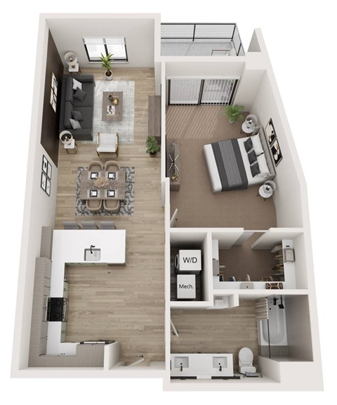 Floor plan for 1 bed, 1 bath, 779 sqft